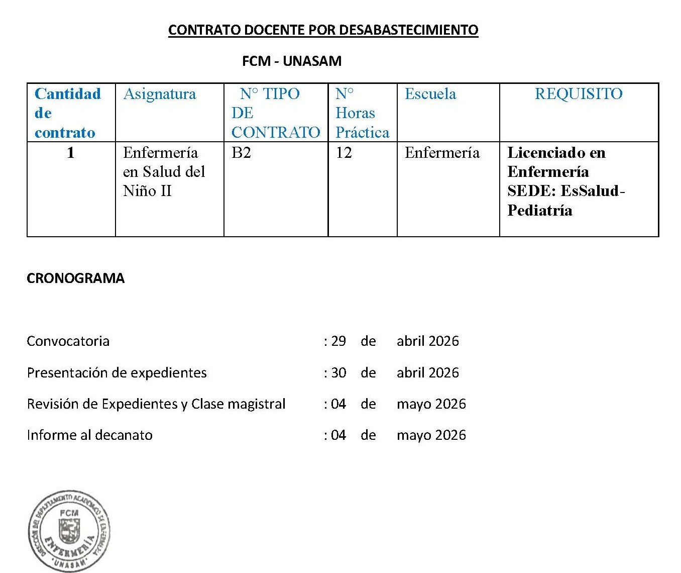  														CONTRATO DOCENTE POR DESABASTECIMIENTO
														