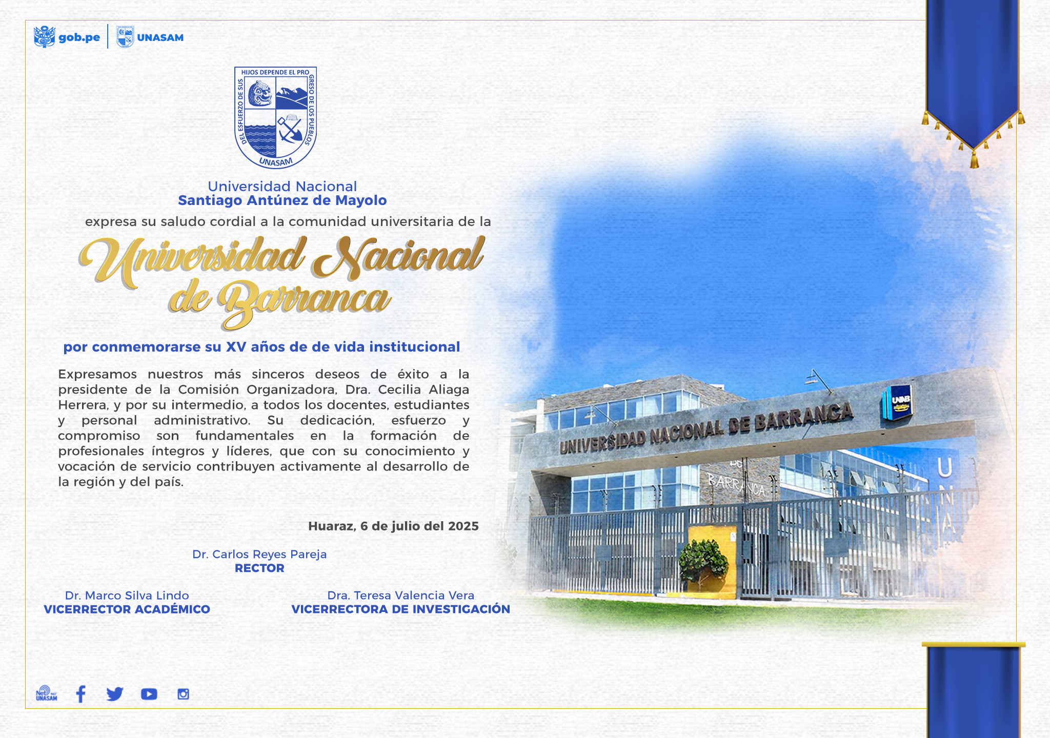  																XV AÑOS DE VIDA INSTITUCIONAL DE LA UNIVERSIDAD NACIONAL DE BARRANCA - UNAB
																
