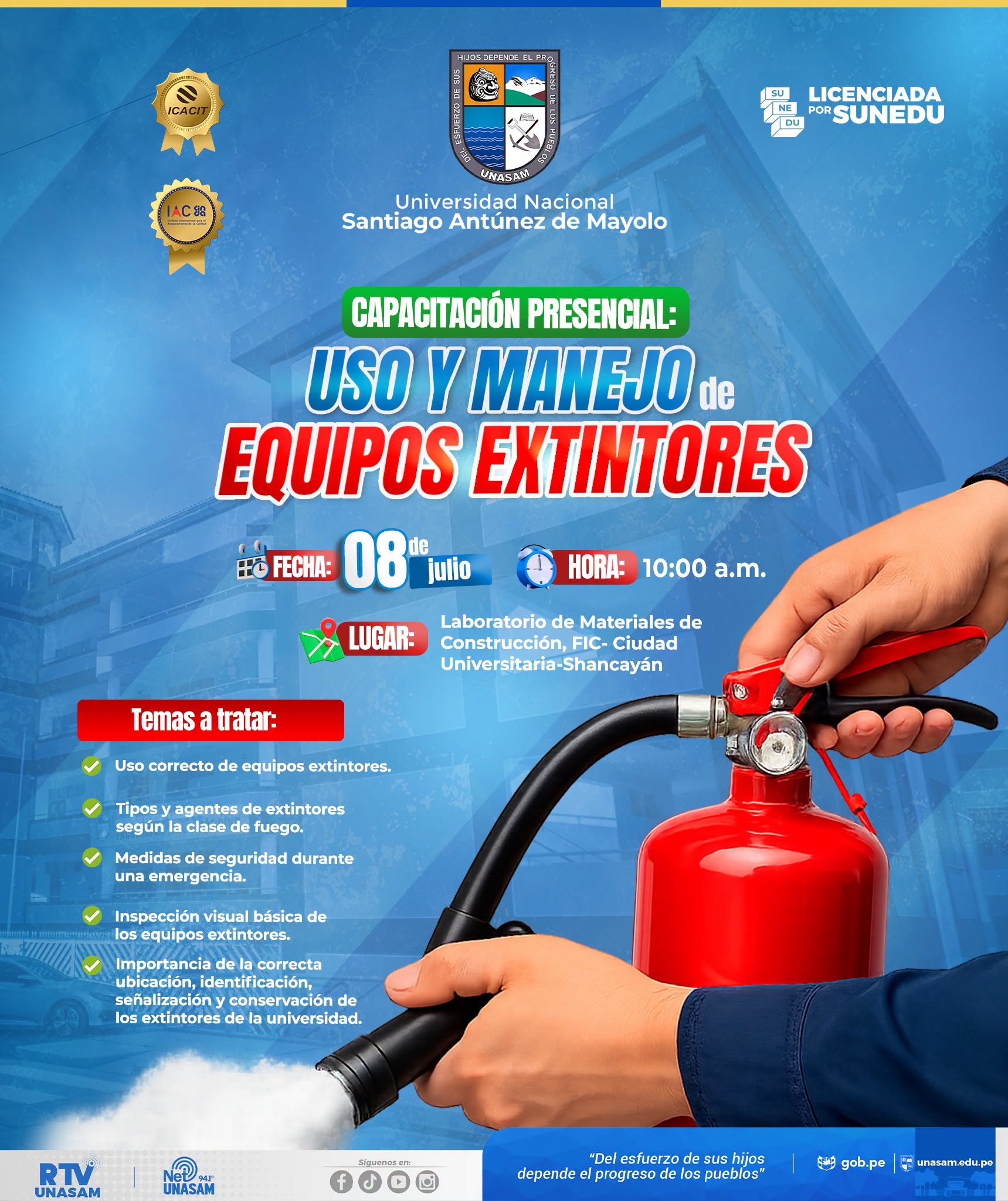  																Unasam capacitará a su presonal en el uso y manejo de equios extintores
																