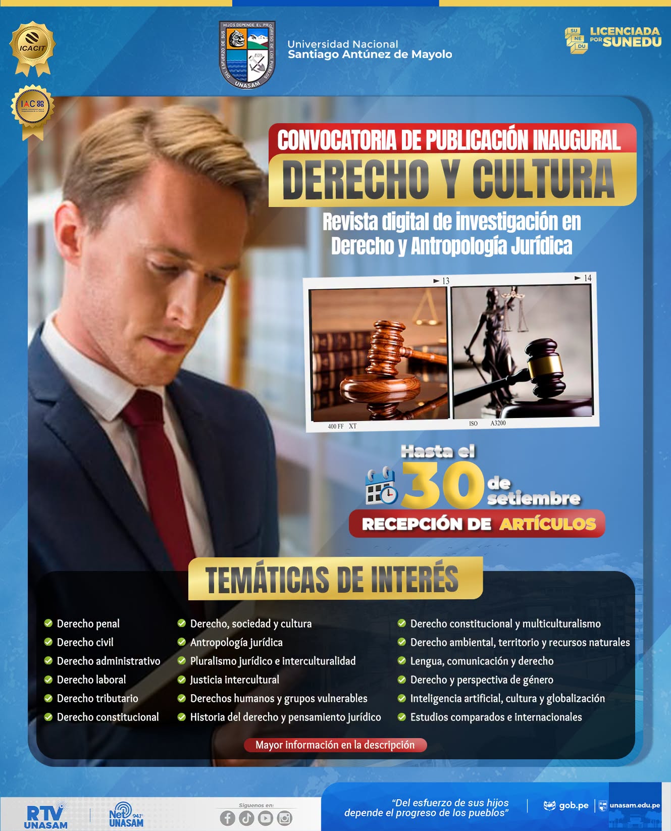  																Convocatoria de publicación inaugural: Derecho y Cultura
																
