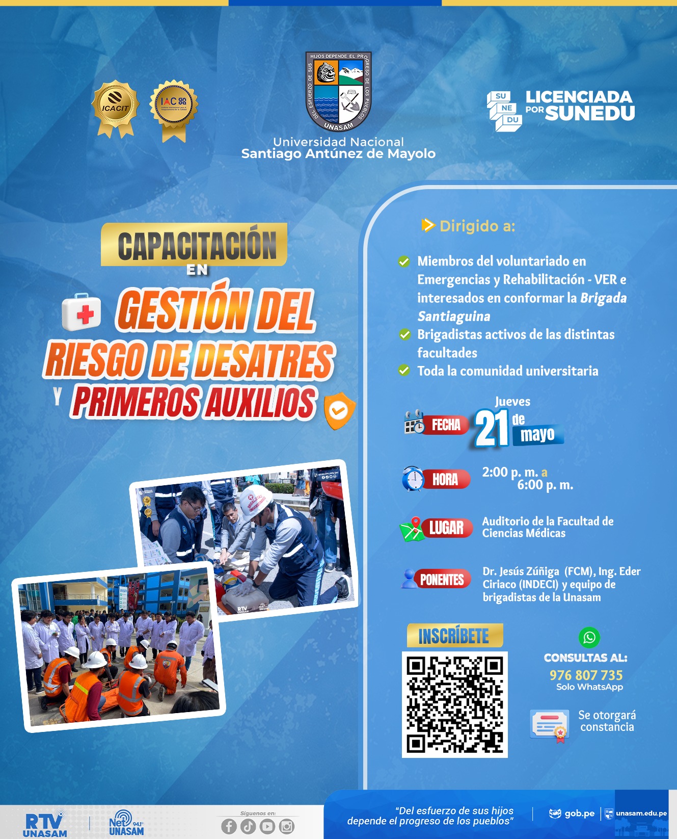  																Capacitación en primeros auxilios y gestión del riesgo de desastres
																