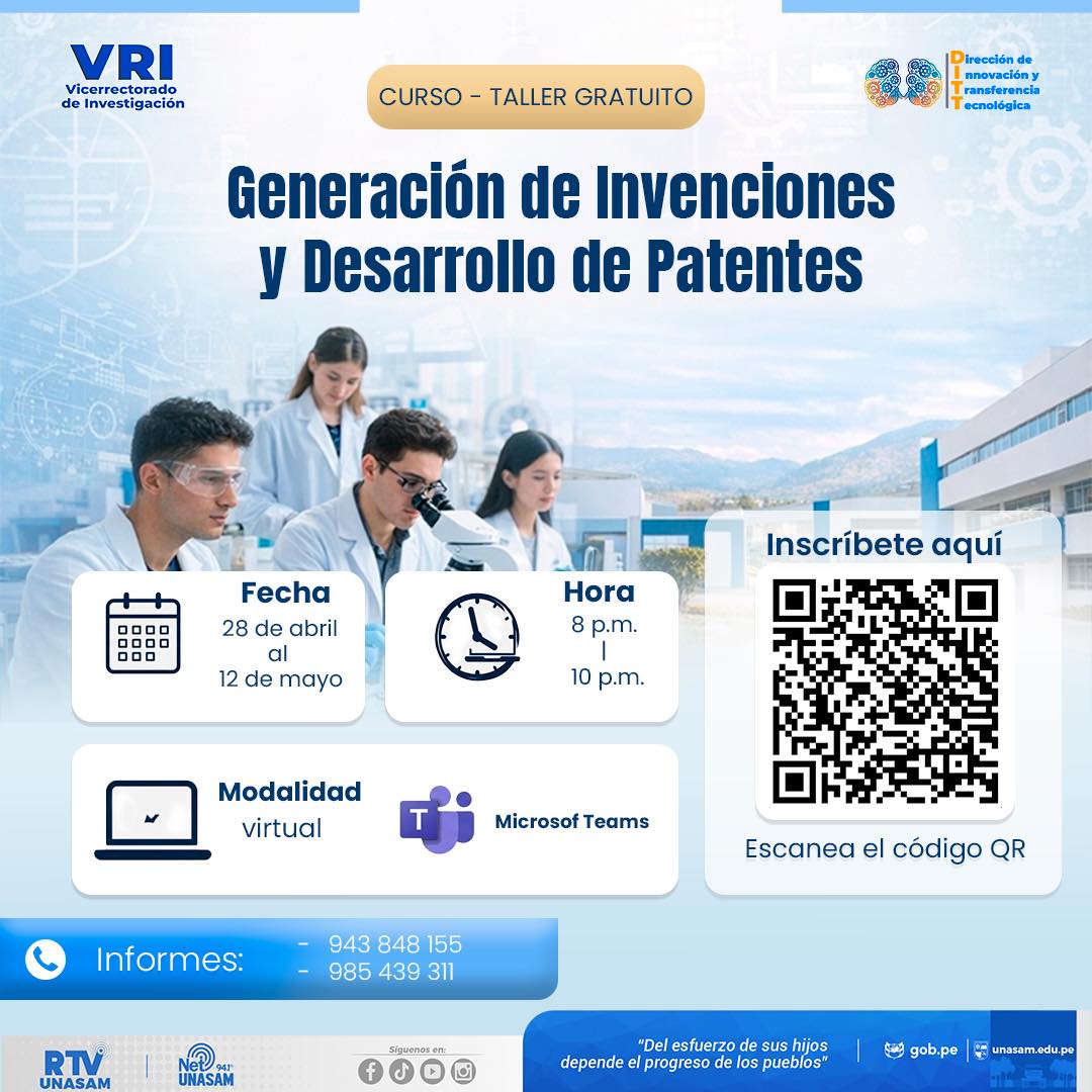 																CURSO- TALLER: GENERACIÓN DE INVENCIONES Y DESARROLLO DE PATENTES
																