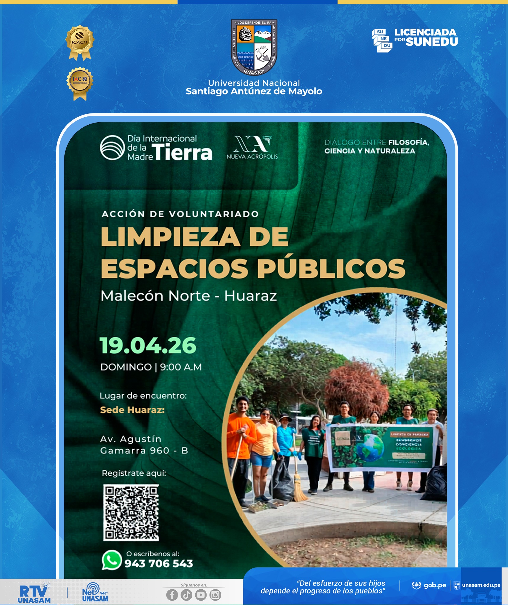  																UNASAM INVITA A SUMARSE A JORNADA DE LIMPIEZA DE ESPACIOS PÚBLICOS
																
