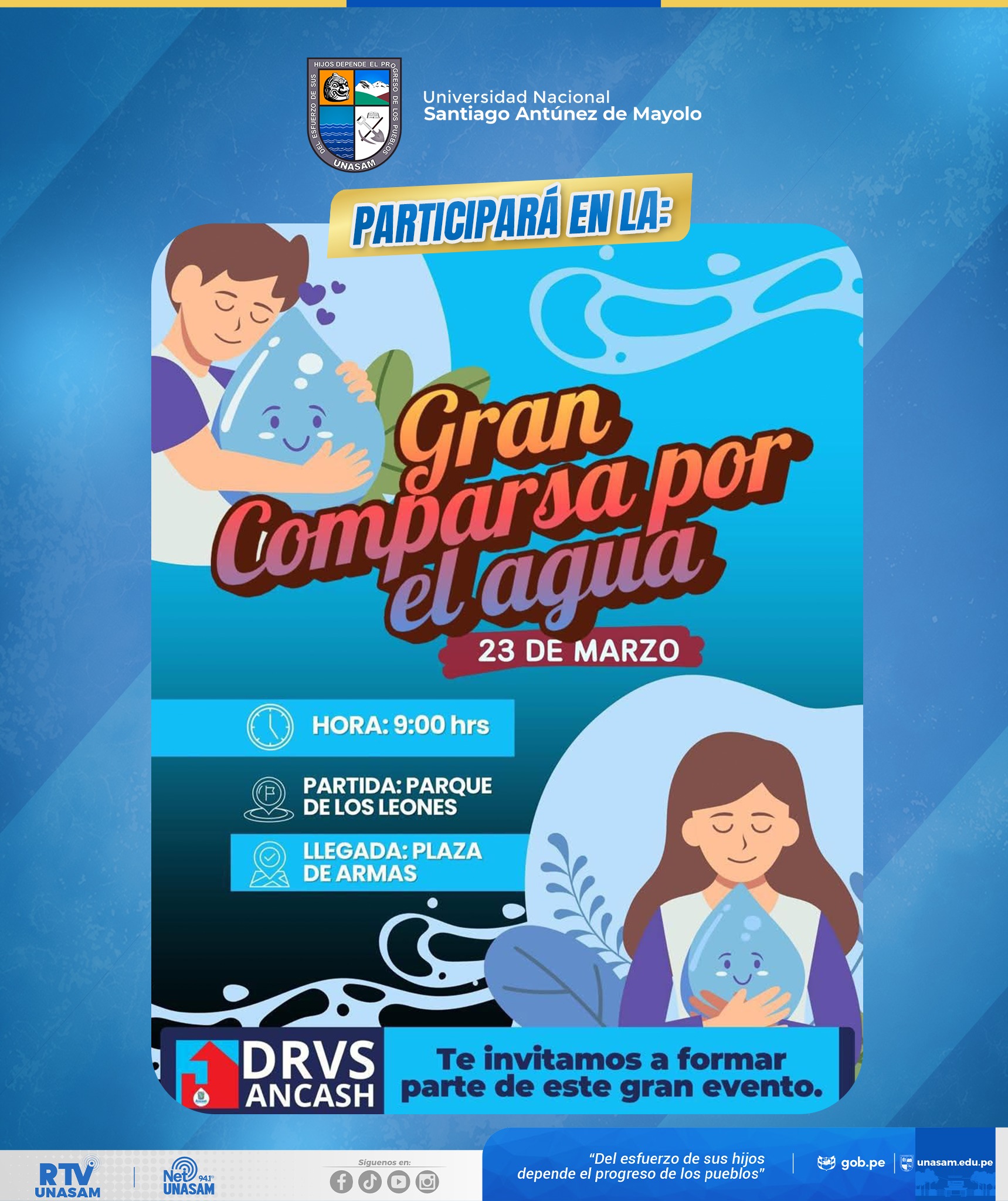  																UNASAM PARTICIPARÁ EN COMPARSA POR EL DÍA MUNDIAL DEL AGUA
																