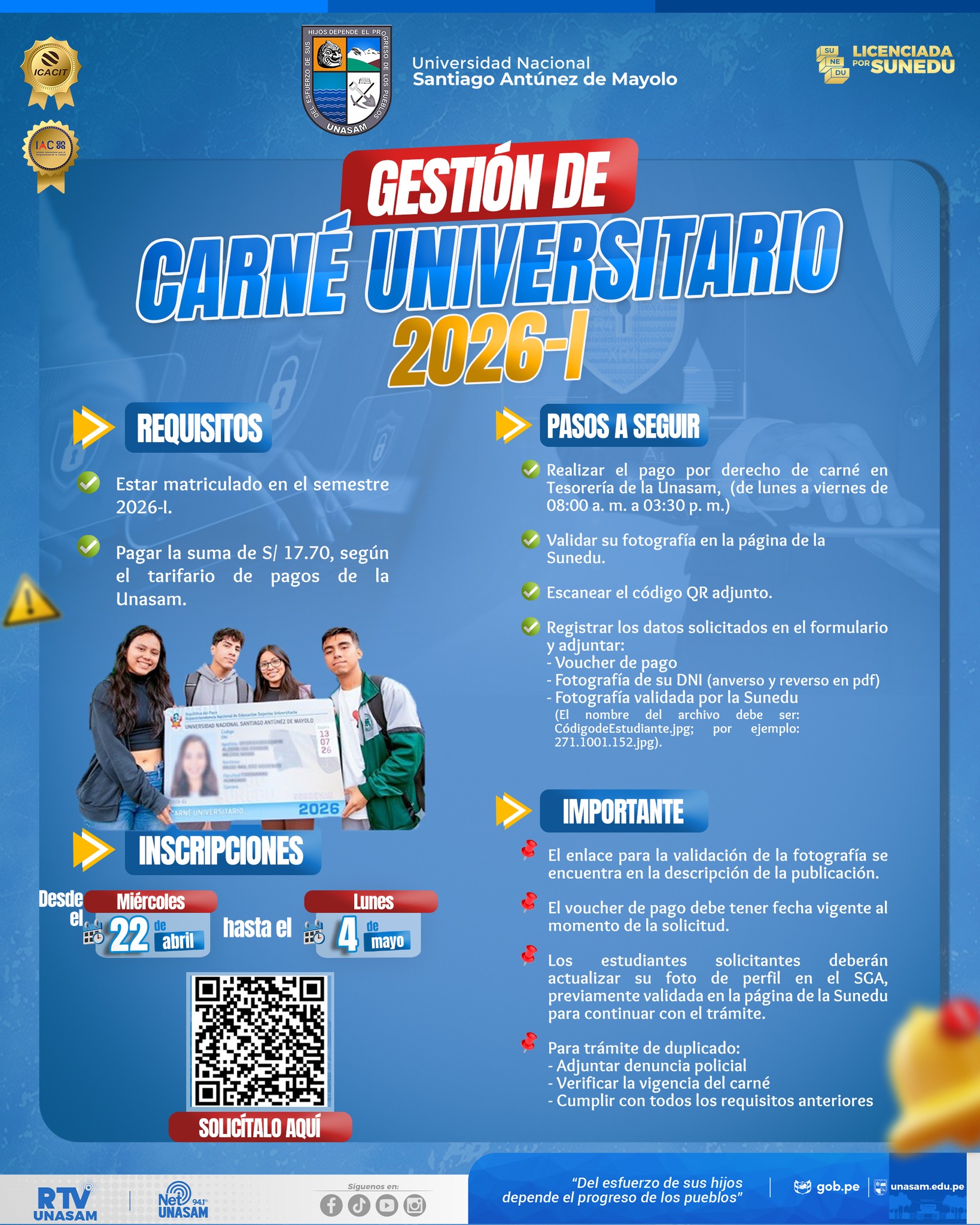  																CARNÉ UNIVERSITARIO 2026-I
																