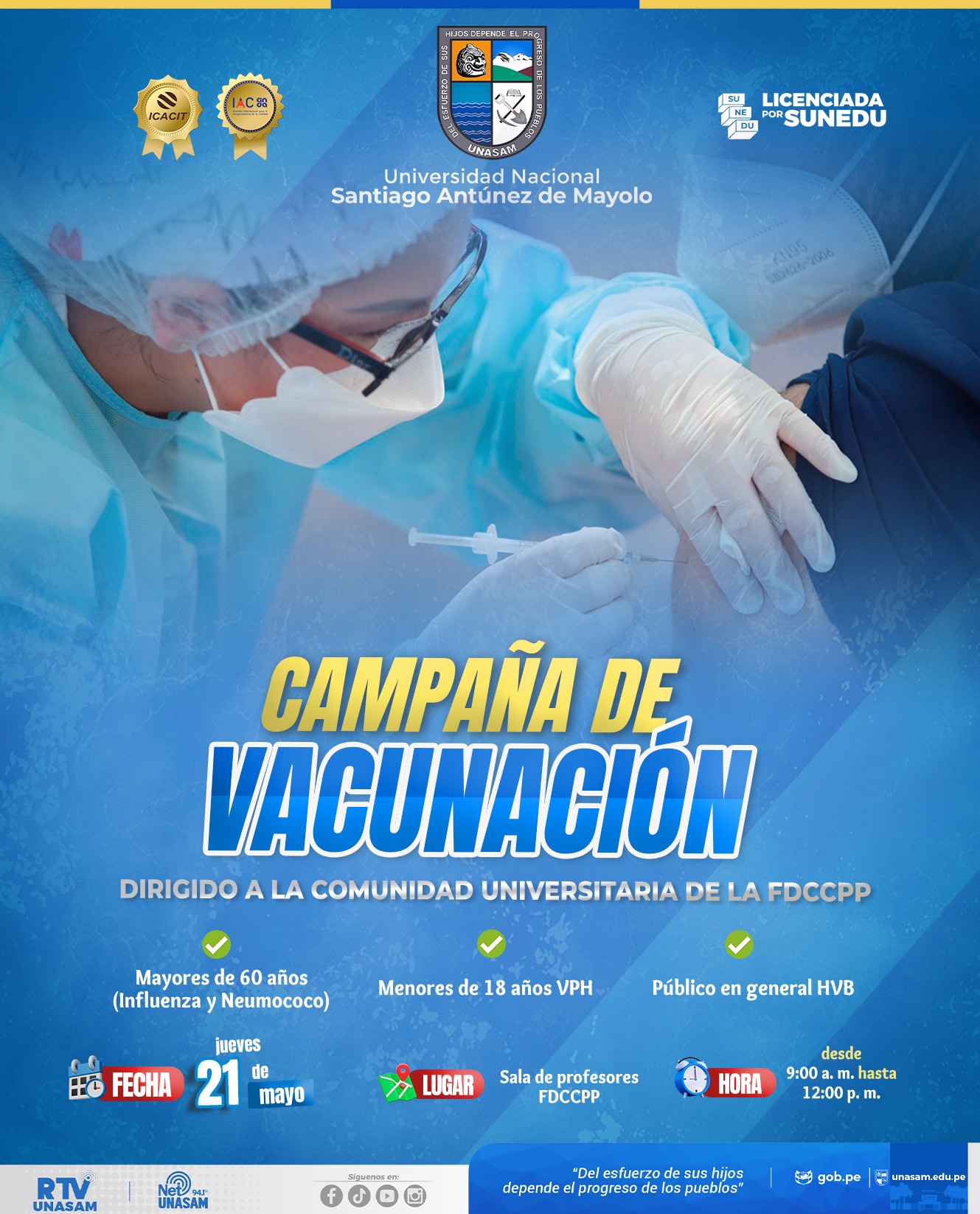  																Unasam realiza campaña de vacunación en la FDCCPP
																