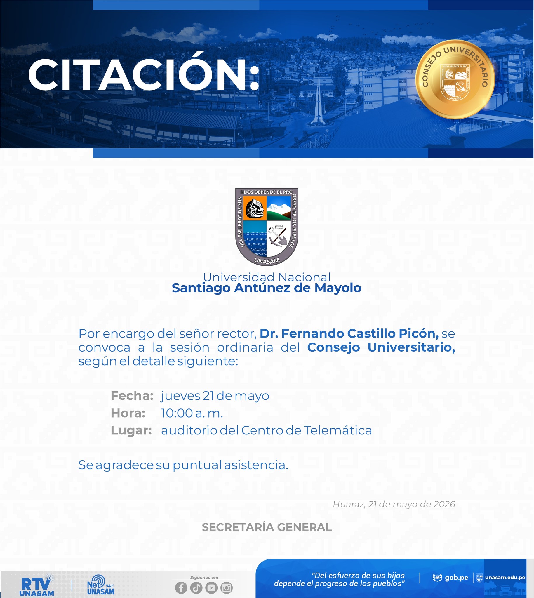  																Sesión del Consejo Universitario
																