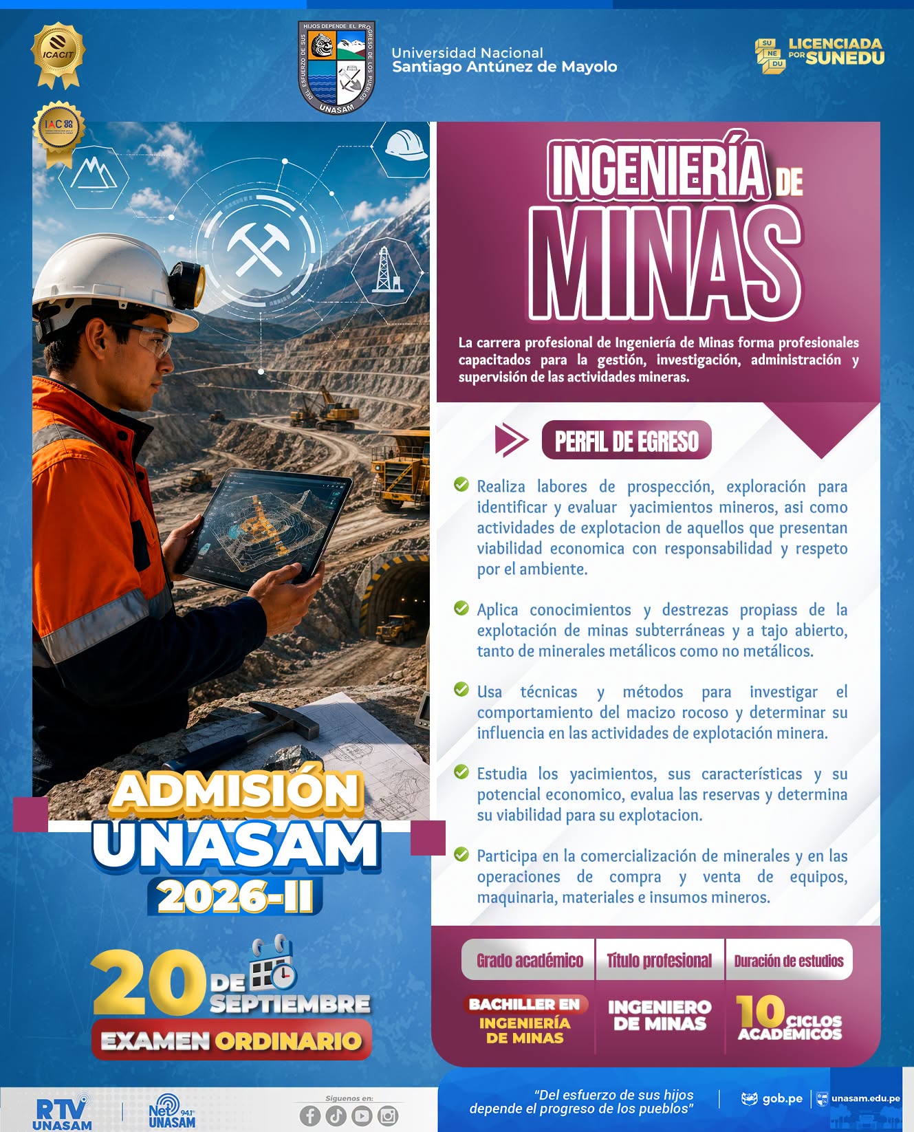  																Estudia Ingeniería de Minas en la Unasam
																