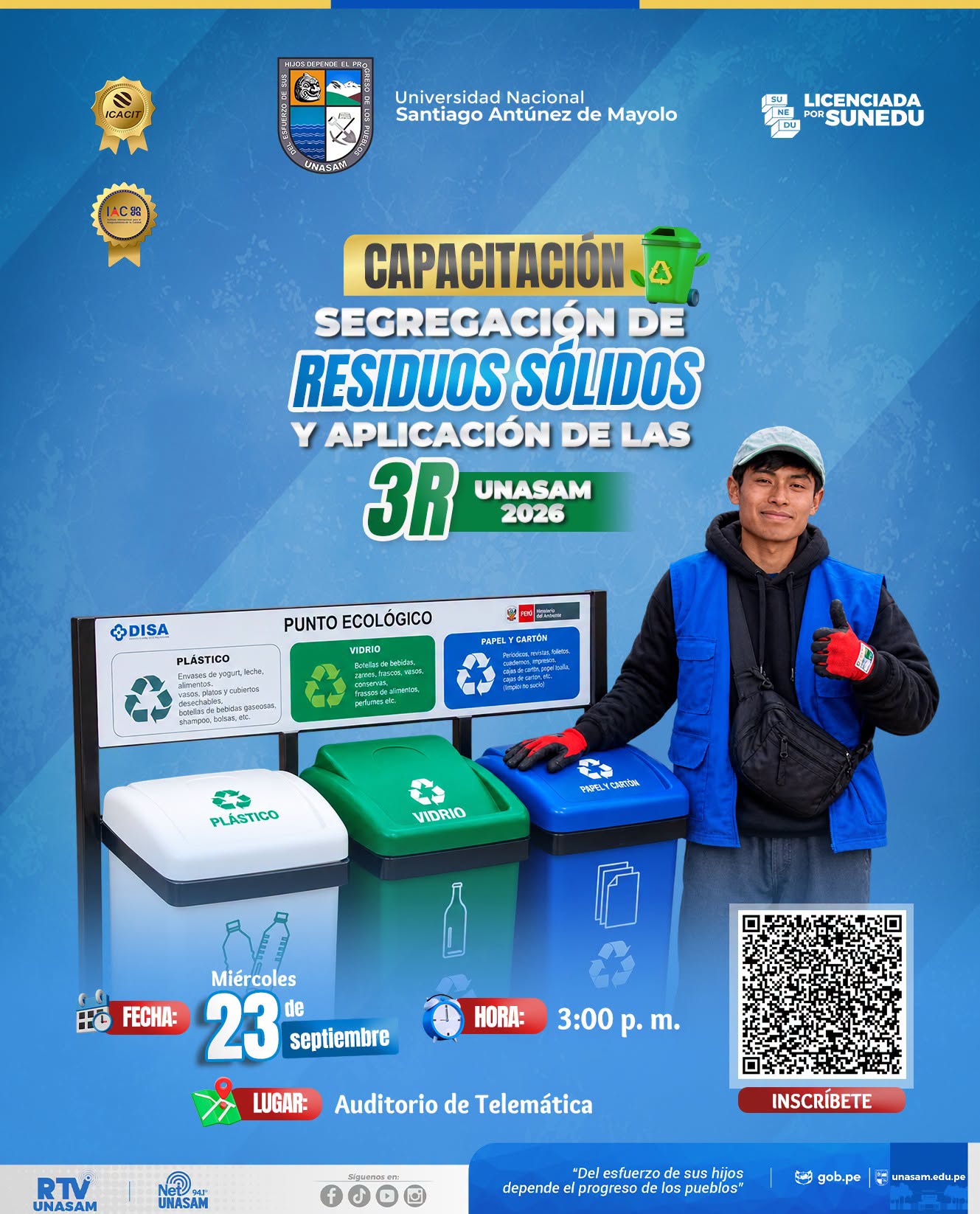  																Capacitación en segregación de residuos sólidos y aplicación de las 3R
																