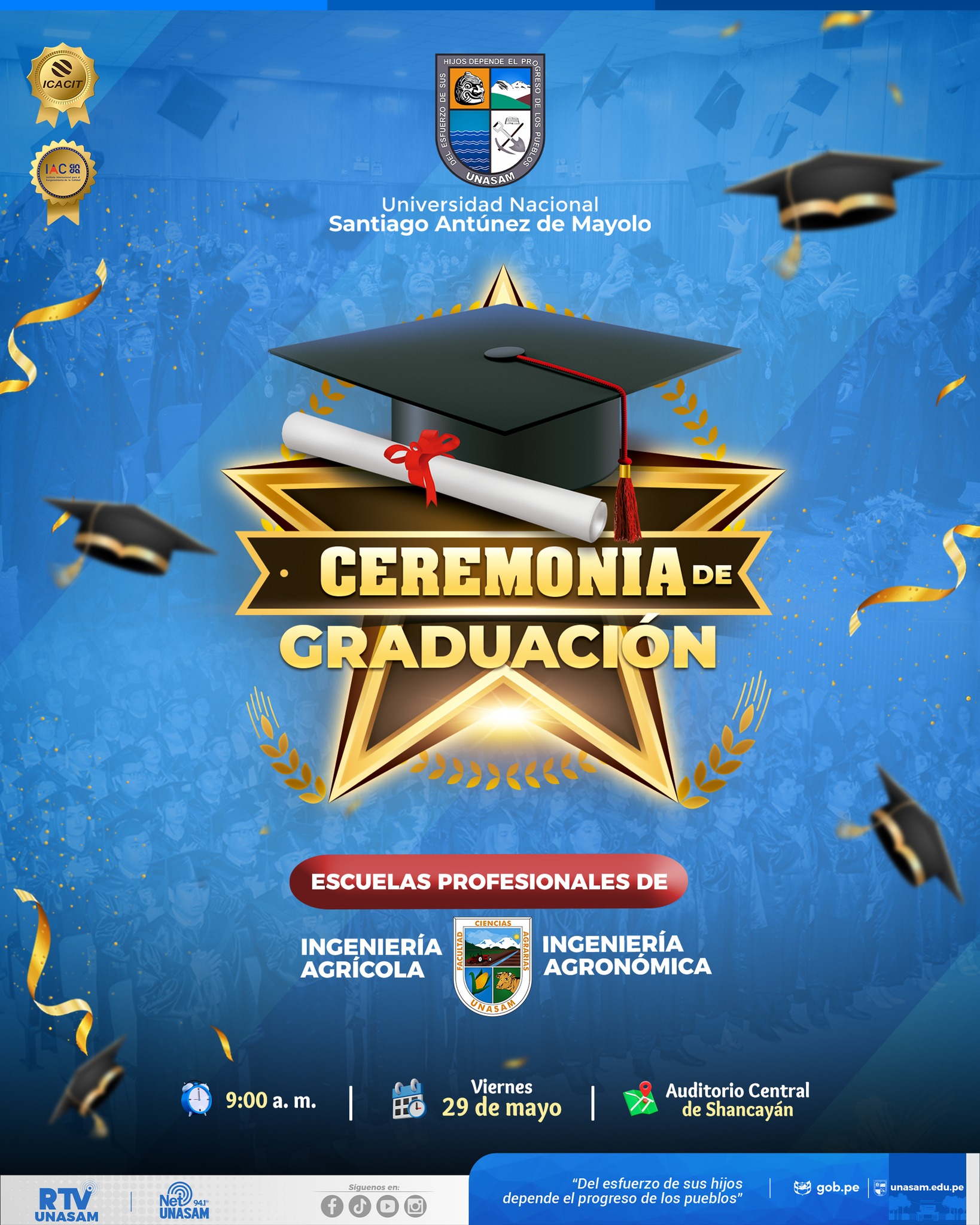  																Ceremonia de graduación escuelas profesionales de: Ingeniería Agrícola e Ingeniería Agronómica
																