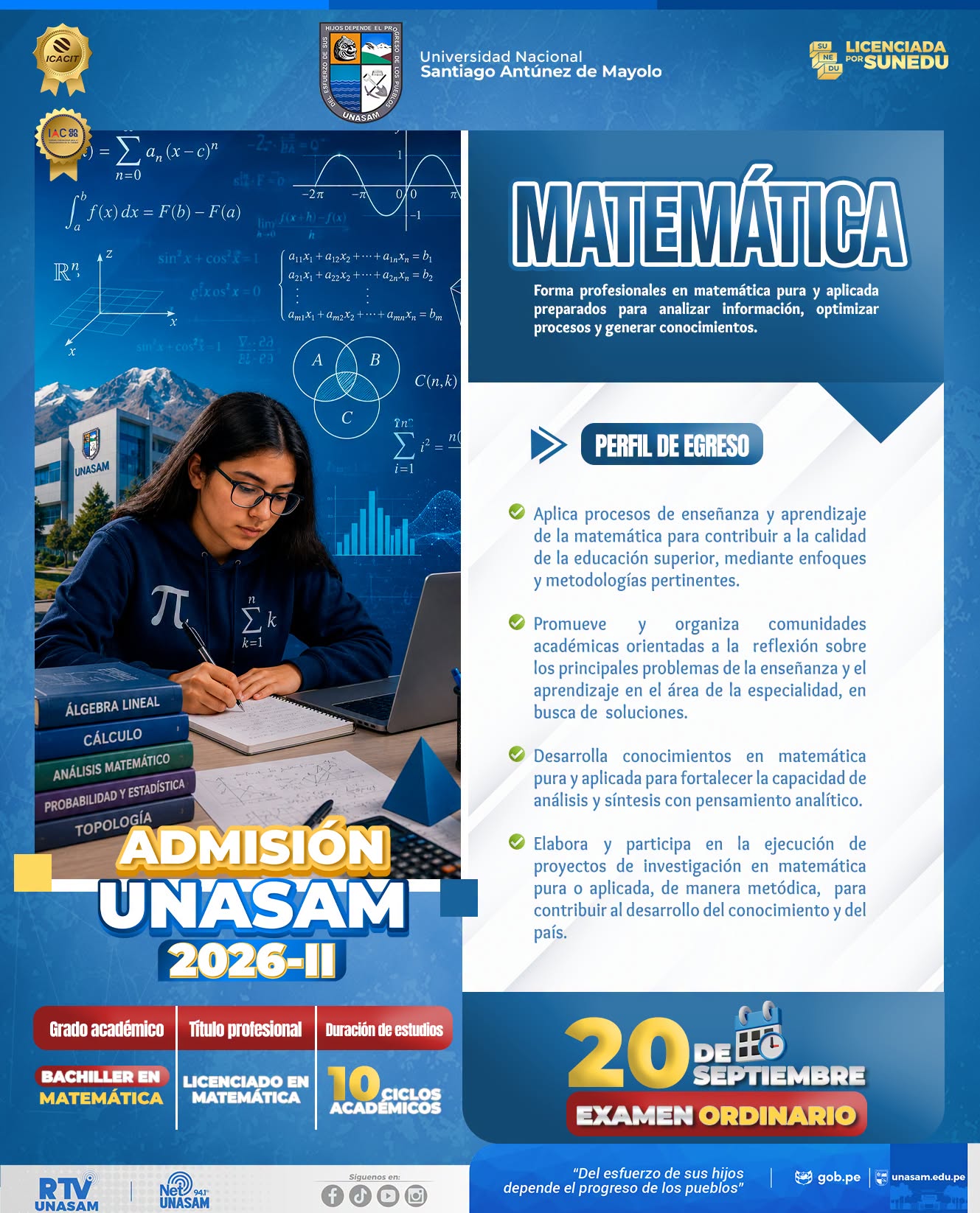  																Estudia matemática en la Unasam
																