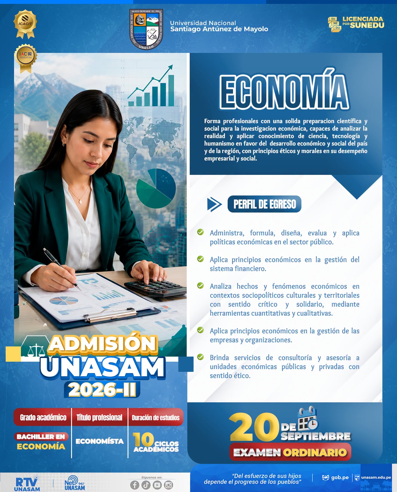  																Estudia economía en la Unasam
																