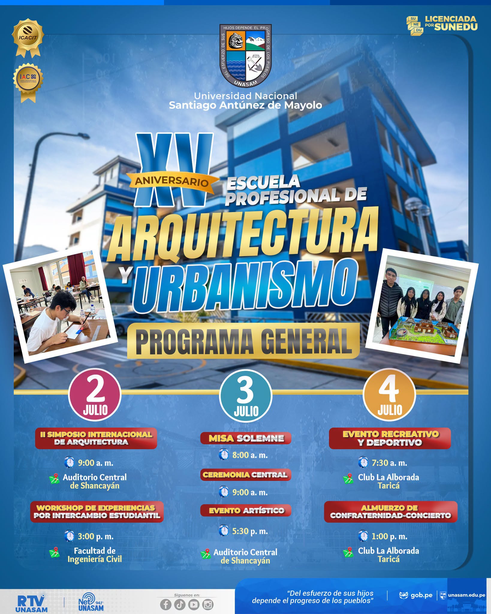  														Programa general por el XV aniversario de la escuela profesional de Arquitectura y Urbanismo
														