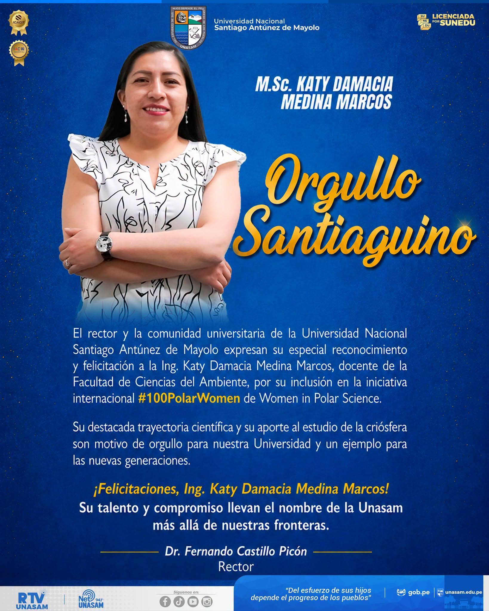  														Reconocimiento y felicitación a la Ing. Katy Damacia Medina Marcos
														