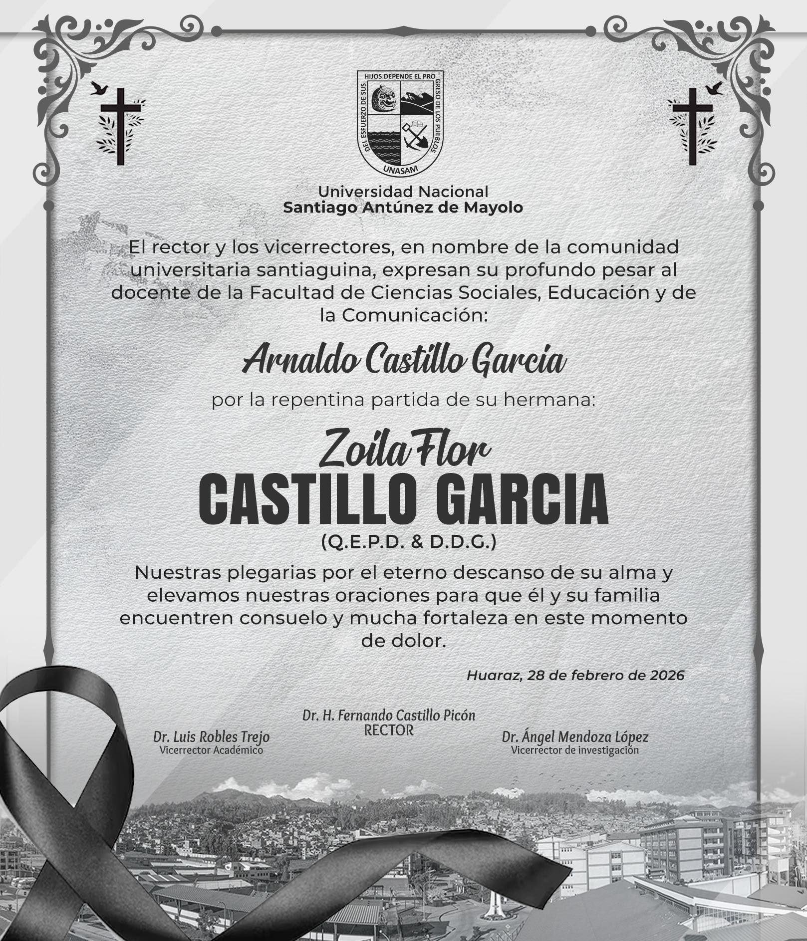  														Condolencias para el docente Arnaldo Castillo Garcia
														