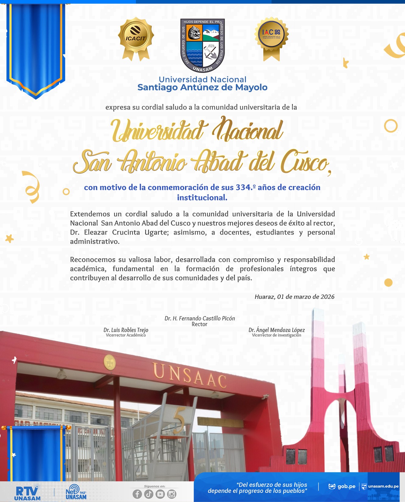  														¡Feliz aniversario, Universidad Nacional San Antonio Abad del Cusco!
														