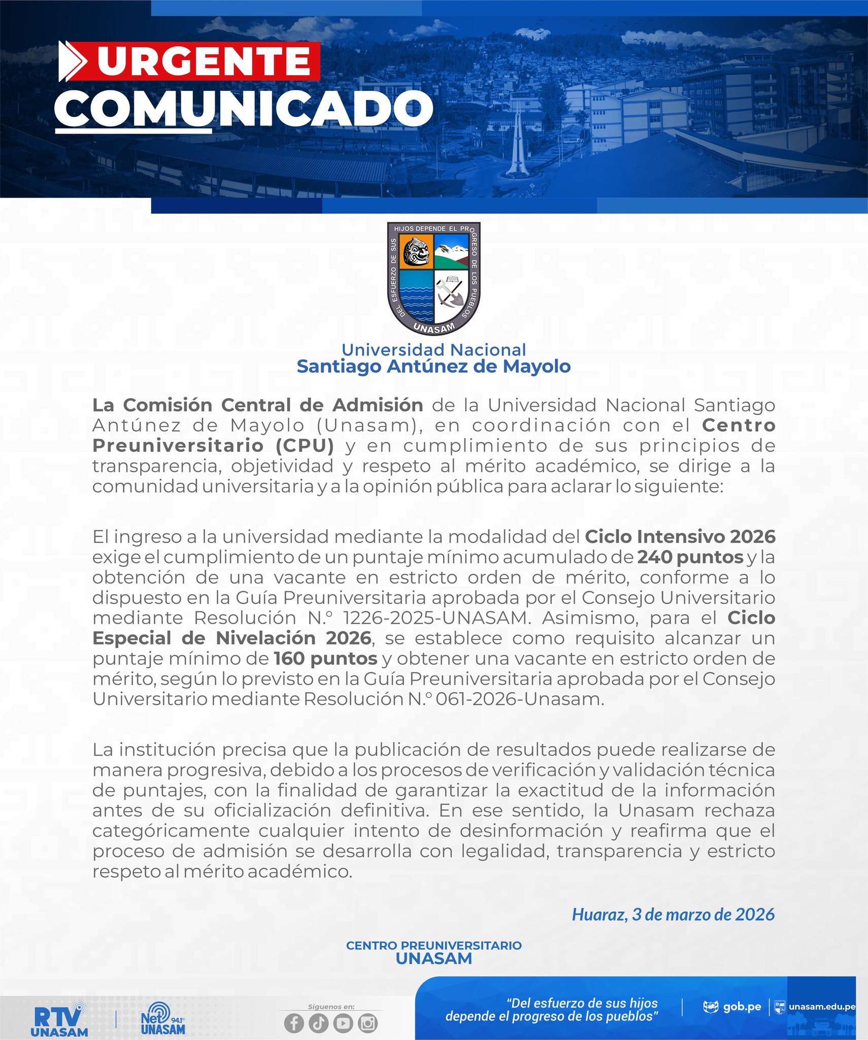  														COMUNICADO UNASAM (CCA)
														