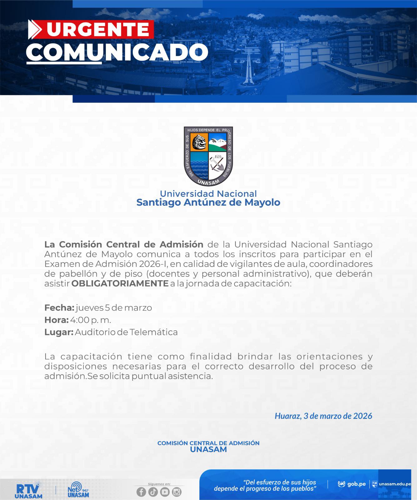  														COMUNICADO COMISIÓN CENTRAL DE ADMISIÓN
														