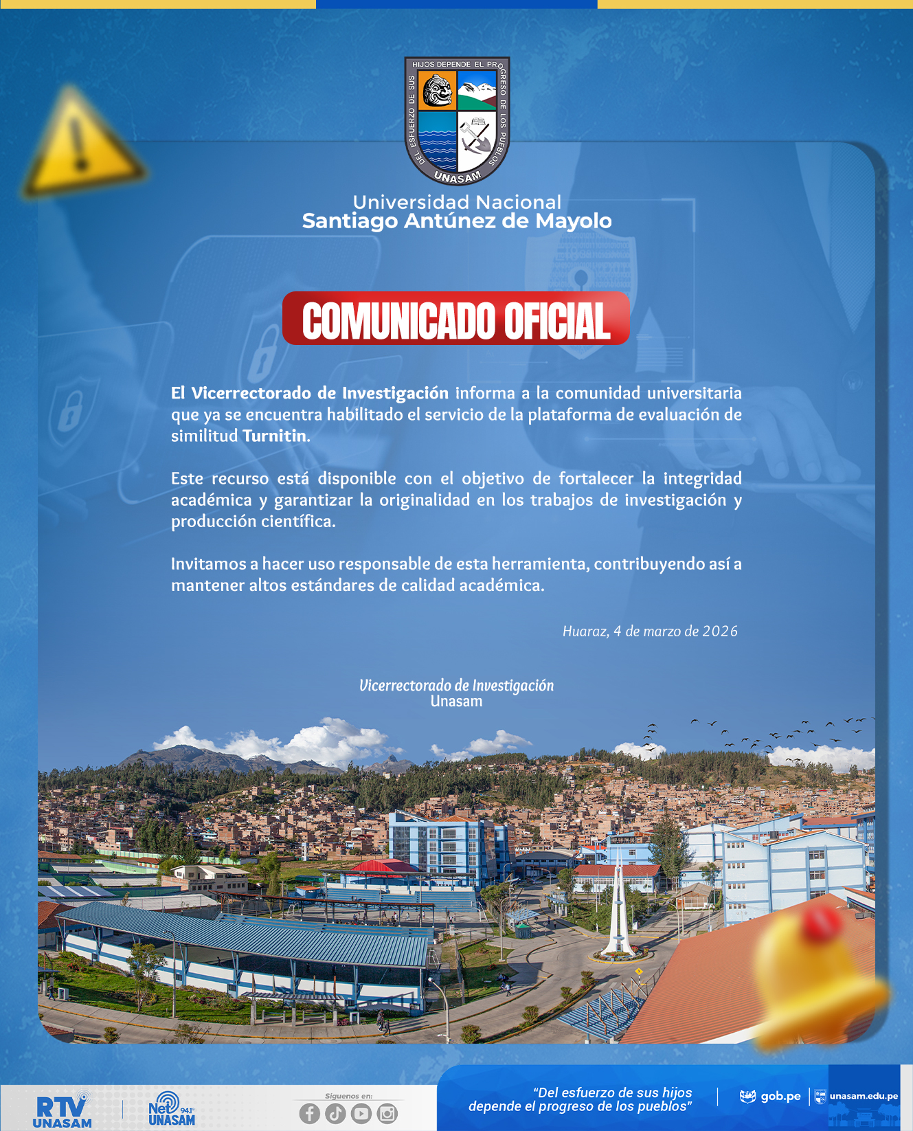  														COMUNICADO DEL VICERRECTORADO DE INVESTIGACIÓN
														