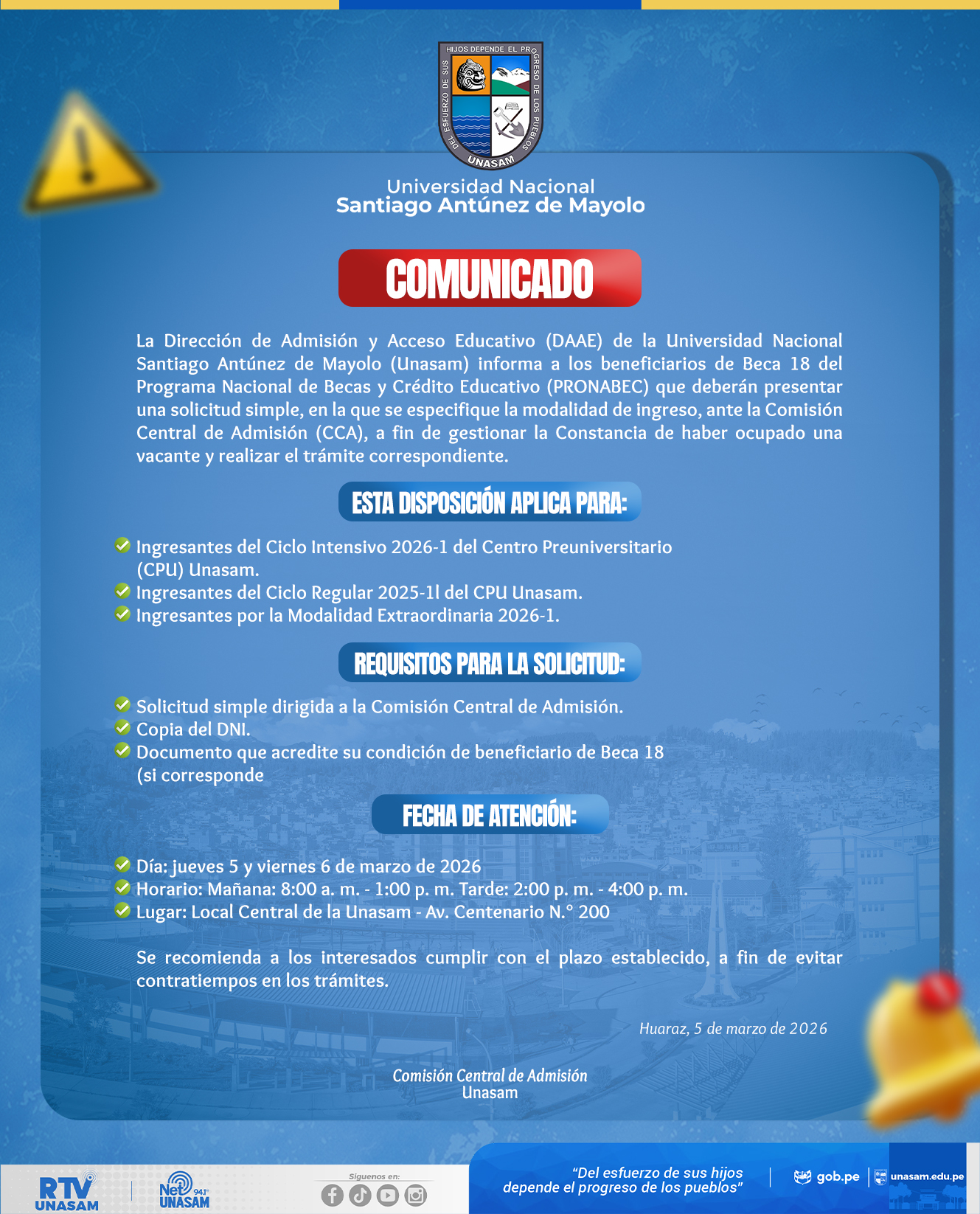  														COMUNICADO - DIRECCIÓN DE ADMISIÓN Y ACCESO EDUCATIVO
														