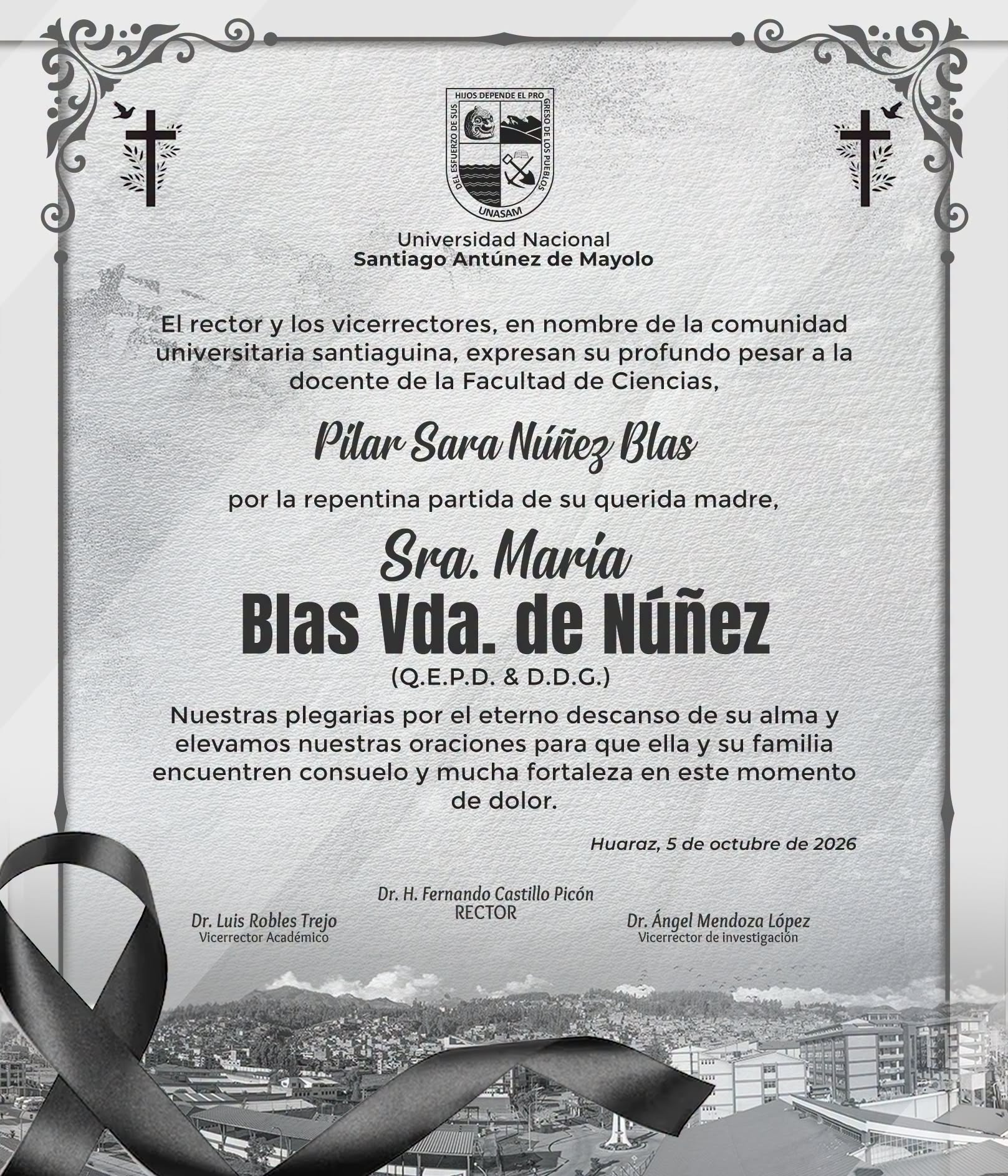  														Condolencias para la docente  Pilar Sara Núñez Blas
														
