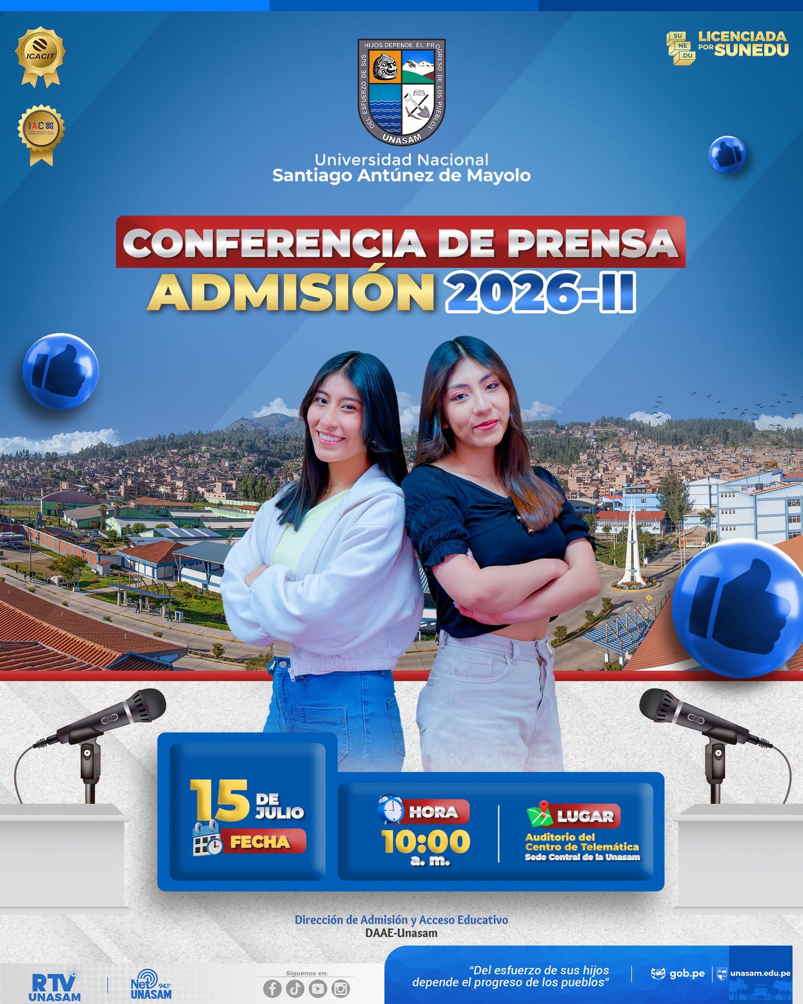  														Conferencia de prensa Admisión Unasam 2026-II
														