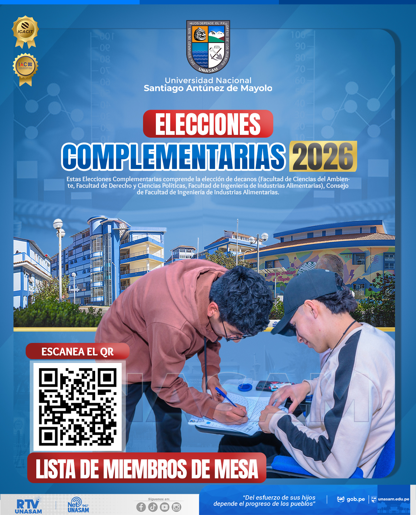  														MIEMBROS DE MESA PARA LAS ELECCIONES COMPLEMENTARIAS 2026 
														