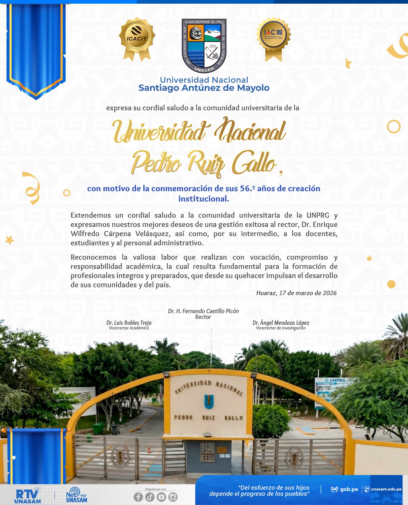  														¡Feliz aniversario, Universidad Nacional Pedro Ruiz Gallo!
														