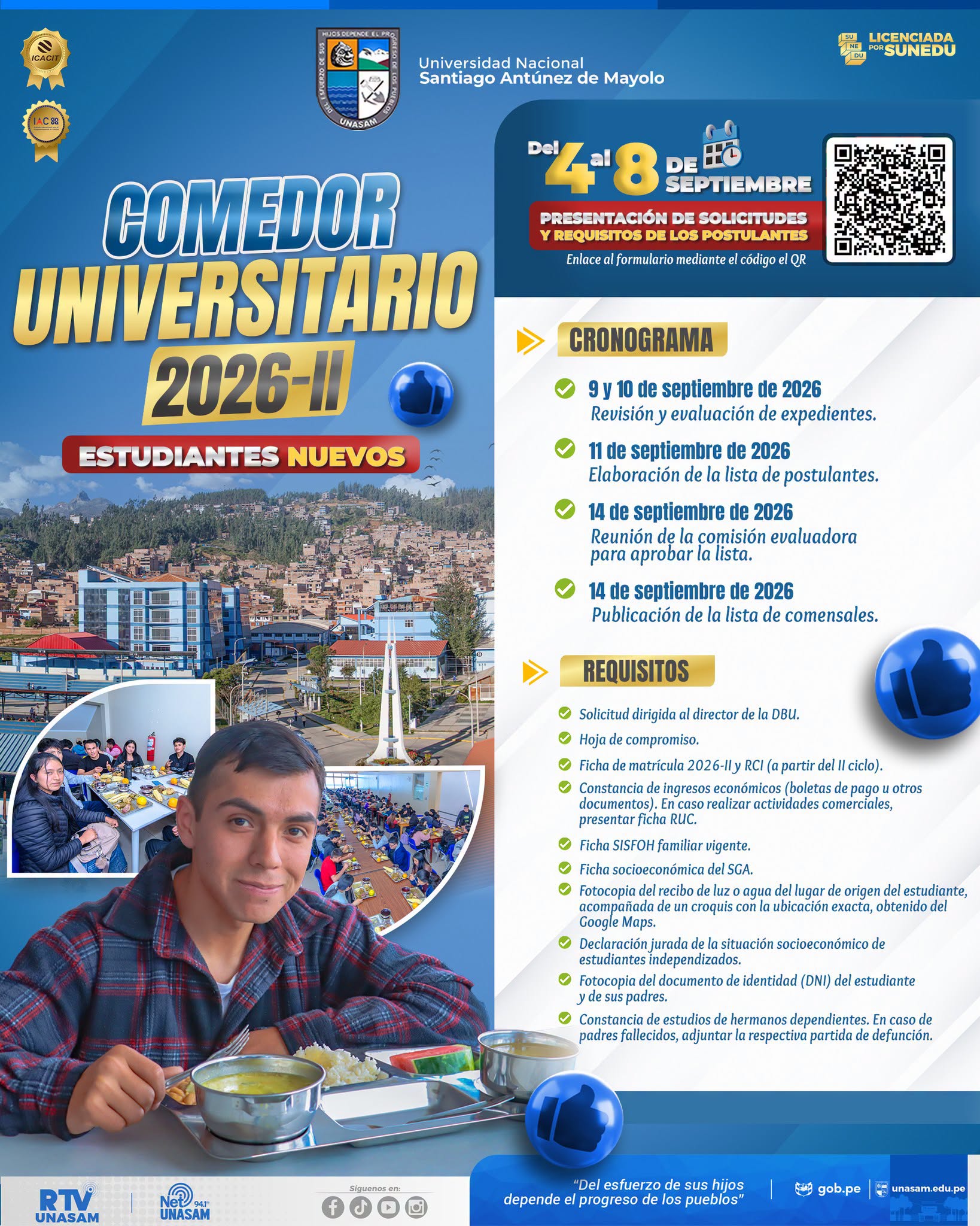  														Comedor universitario 2026-II estudiantes nuevos
														
