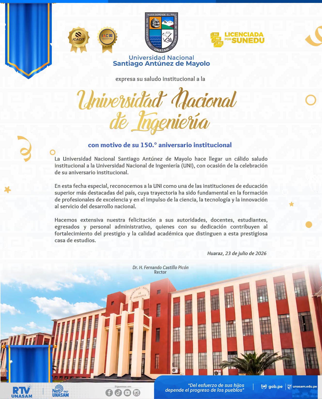  														¡Feliz 150° aniversario instituciona, Universidad Nacional de Ingeniería!
														