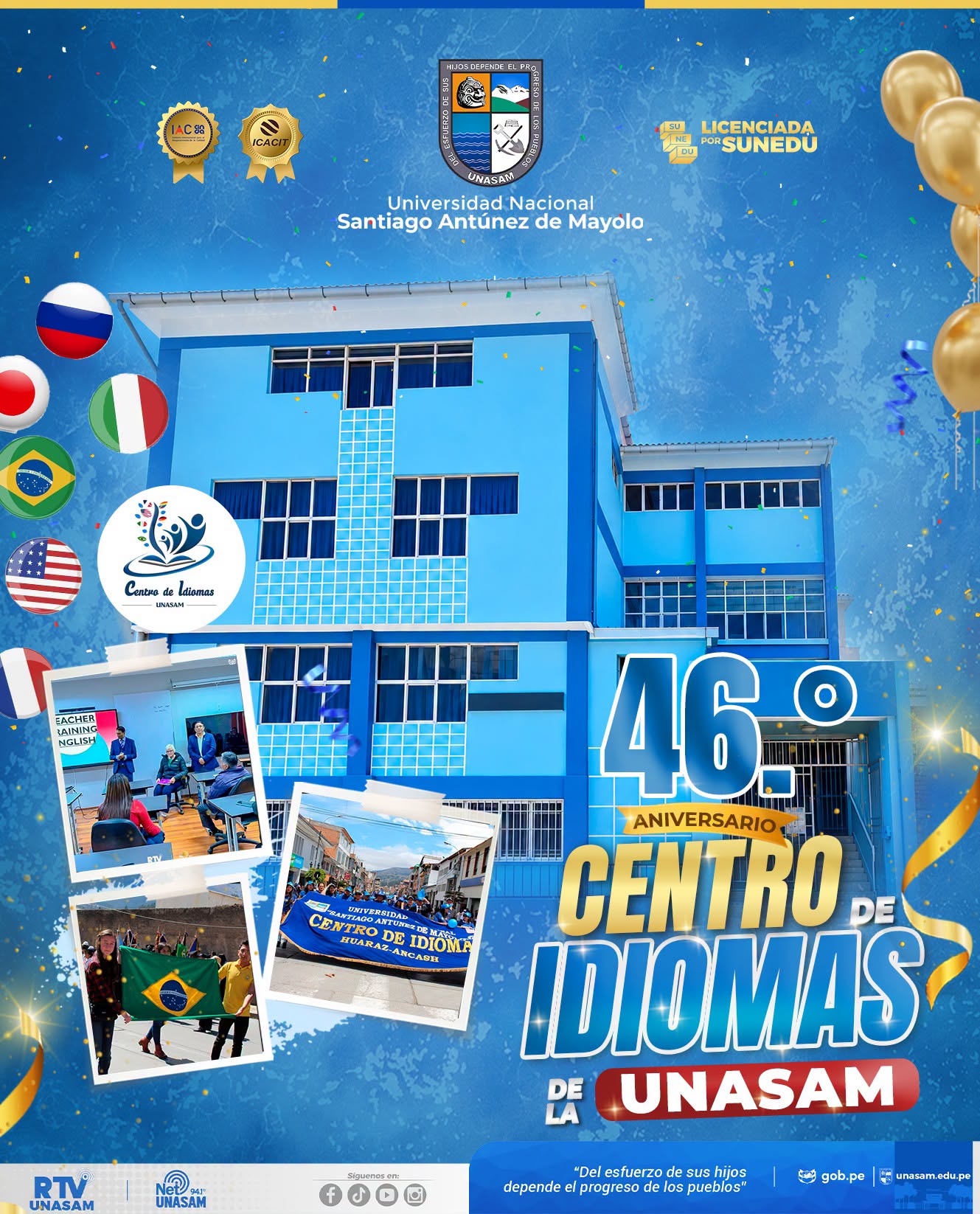  														¡Feliz 46.° aniversario centro de Idiomas de la Unasam!
														