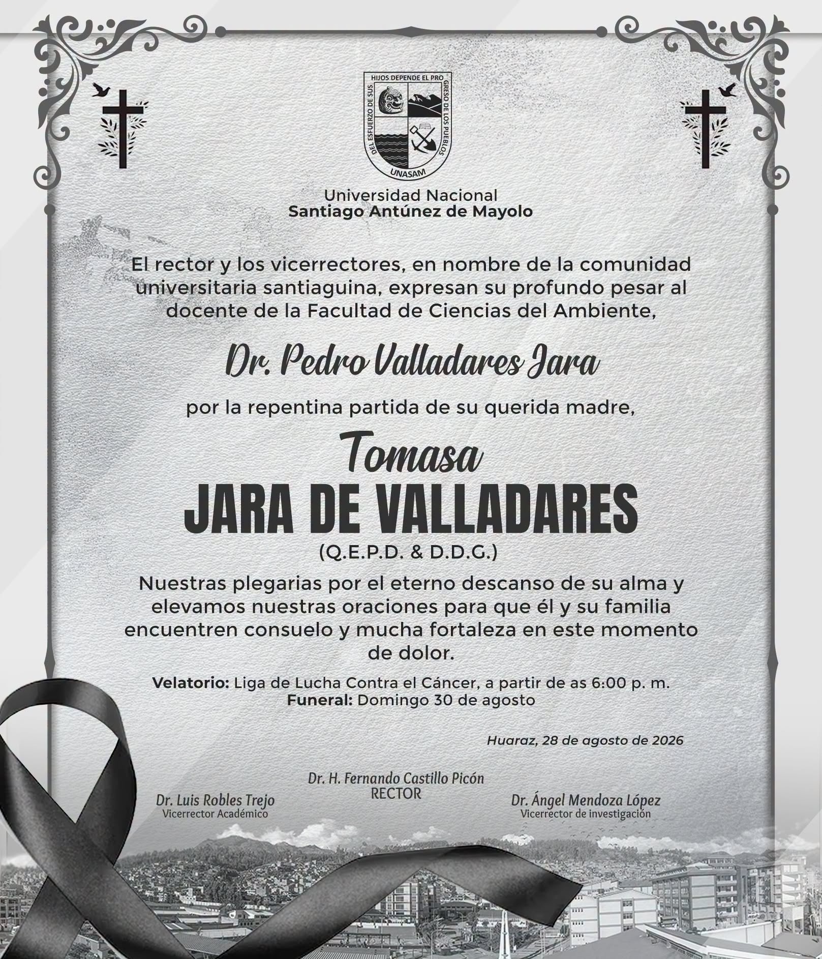  														Condolencias al Dr. Pedro Valladares Jara
														