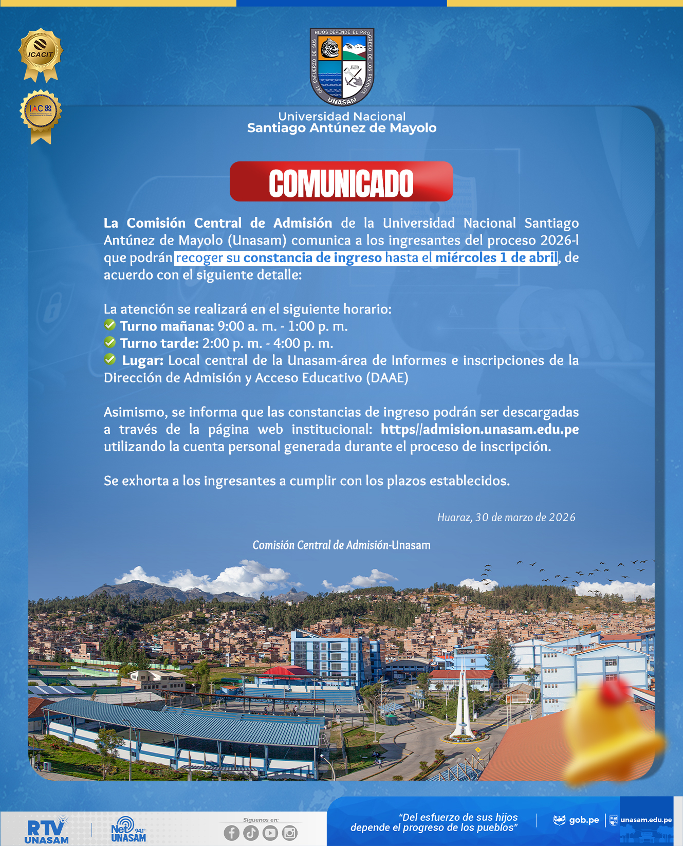  														Comunicado de la Comisión Central de Admisión
														